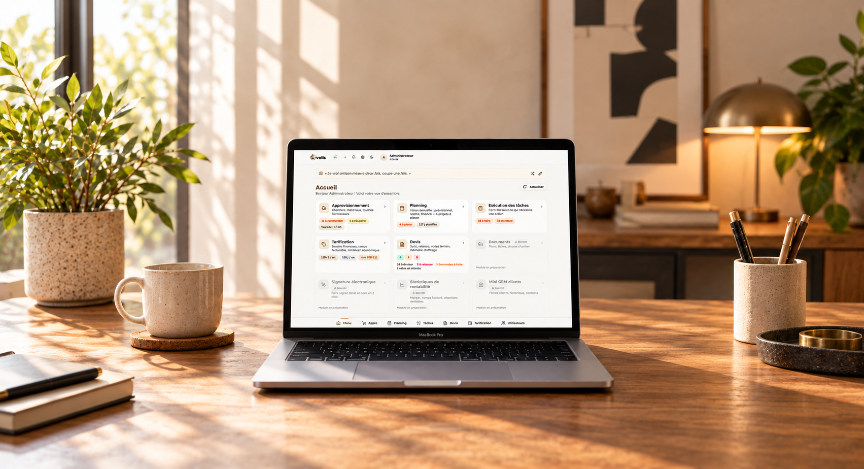 Tableau de bord EVOLIS présenté sur un MacBook